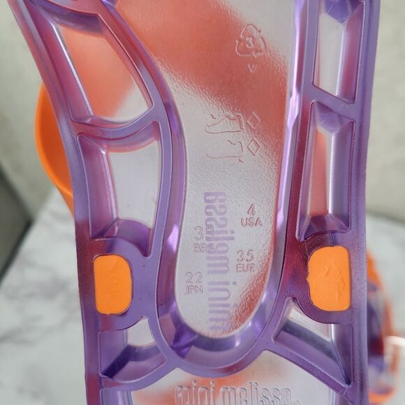 Mini Melissa Friendly Jelly Sandals Orange & Lilac Purple Girls Size 4 - Picture 6 of 8
